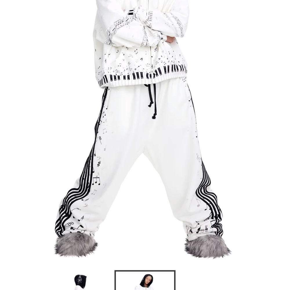 White Music Note Joggers with Black Accents